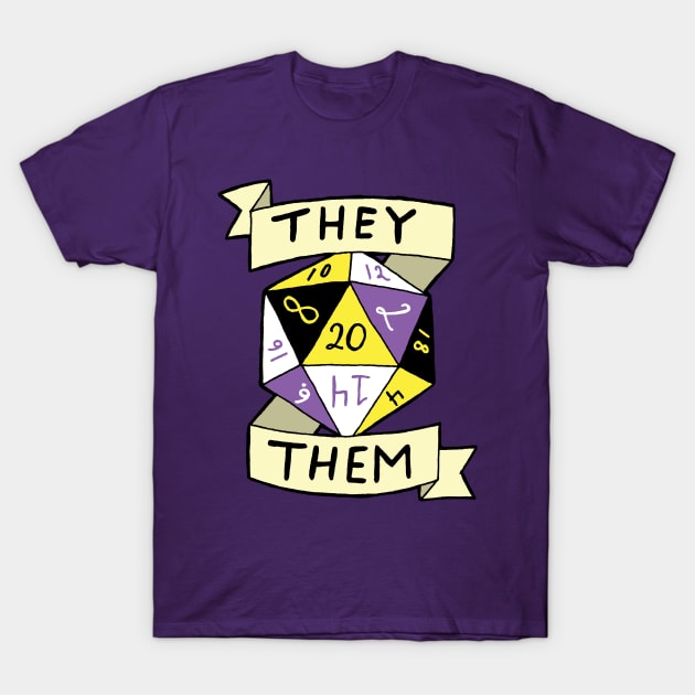 LGBTQIA+ Nonbinary They Them d20 TTRPG Pronoun Dice T-Shirt by FatCatSwagger